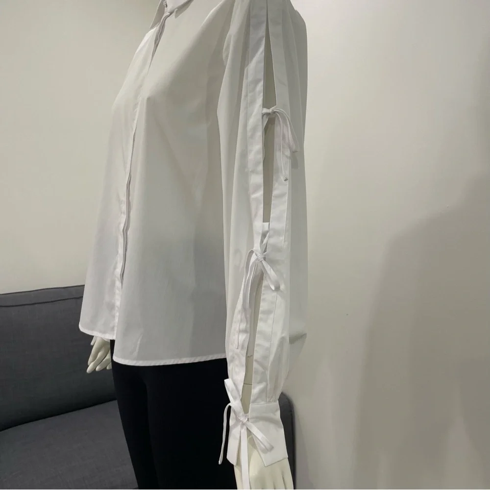 NWT KAFFE KAsara White Shirt with Tie-Up Sleeves & Pretty Pearl Button Size M - Picture 8 of 15